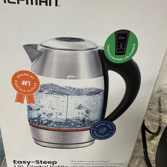 CHEFMAN 1.8 Liter water boiler Electric Glass Kettle w/ 5 Presets & Tea Infuser - Picture 6 of 7